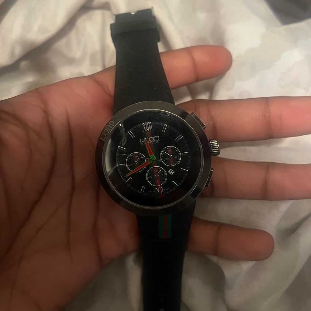 Gucci Black Chronograph with Red and Green Stripes